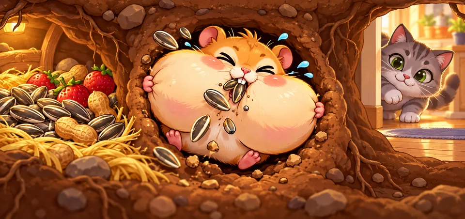 볼이 빵빵해서 굴에 낀 햄찌
